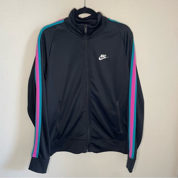Nike Sportswear N98 Black Track Jacket Zip Up Teal Purple Stripes Menโs Medium - Picture 9 of 11